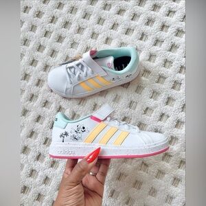 Adidas Shoes Kids 1 1/2 Girls Grand Court X Disney Low Top Sneakers ID8024 White